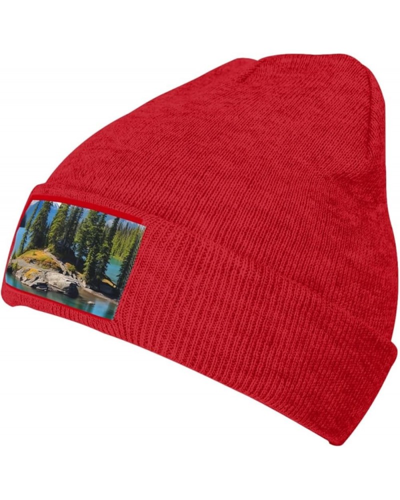 Knitted Hat Spirit Island in Lake Print Beanie for Women Soft Warm Beanie Cap Casual Knit Hat Men Winter Beanies Red $13.06 S...