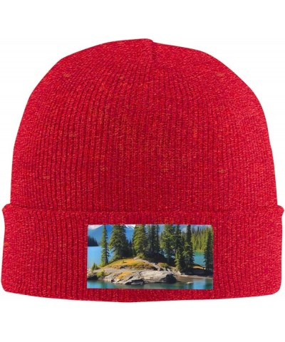 Knitted Hat Spirit Island in Lake Print Beanie for Women Soft Warm Beanie Cap Casual Knit Hat Men Winter Beanies Red $13.06 S...