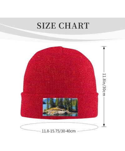 Knitted Hat Spirit Island in Lake Print Beanie for Women Soft Warm Beanie Cap Casual Knit Hat Men Winter Beanies Red $13.06 S...