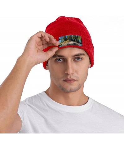 Knitted Hat Spirit Island in Lake Print Beanie for Women Soft Warm Beanie Cap Casual Knit Hat Men Winter Beanies Red $13.06 S...