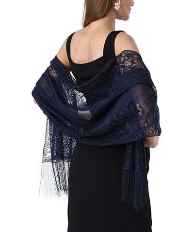 Women's Floral Lace Scarf Shawl with Tassels, Soft Mesh Fringe Wraps for Wedding Evening Party Dresses Navy $8.47 Scarves