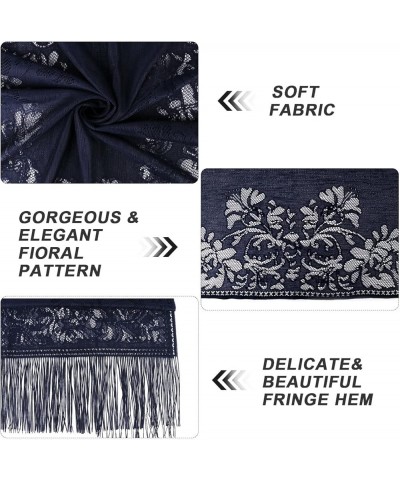 Women's Floral Lace Scarf Shawl with Tassels, Soft Mesh Fringe Wraps for Wedding Evening Party Dresses Navy $8.47 Scarves