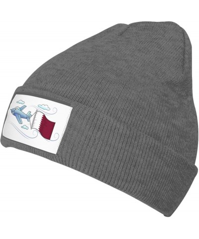 Airplane with Qatar Flag Knitted Hat Acrylic Cold Weather Hat Warm Brimless hat Elastic Force Caps Deep Heather $12.23 Skulli...