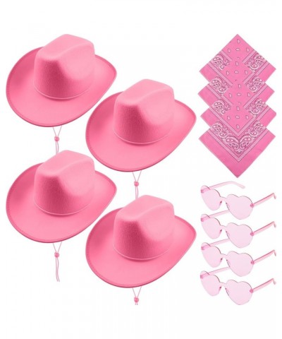 4 Pack Cowboy Hat with 4 pcs Heart Shape Sunglasses and Bandana Cowgirl Hat for Adult Cowboy Costume Accessories Pink Set $10...