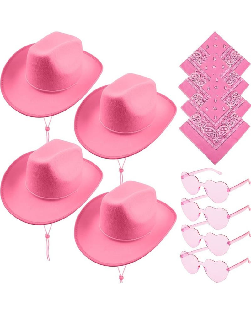 4 Pack Cowboy Hat with 4 pcs Heart Shape Sunglasses and Bandana Cowgirl Hat for Adult Cowboy Costume Accessories Pink Set $10...