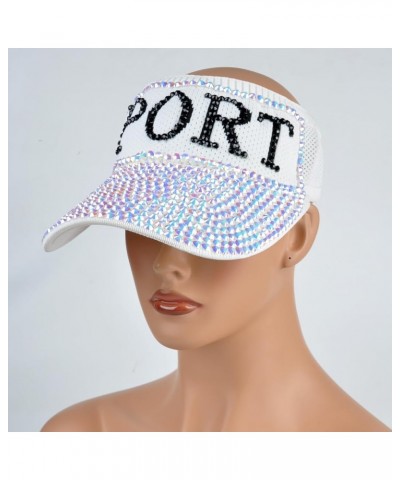 Bling Rhinestones Plain Sport Sun Visor Women Visor Hats Golf Hat Adjustable Rhinestone Hat Summer Visors for Women Sport Whi...