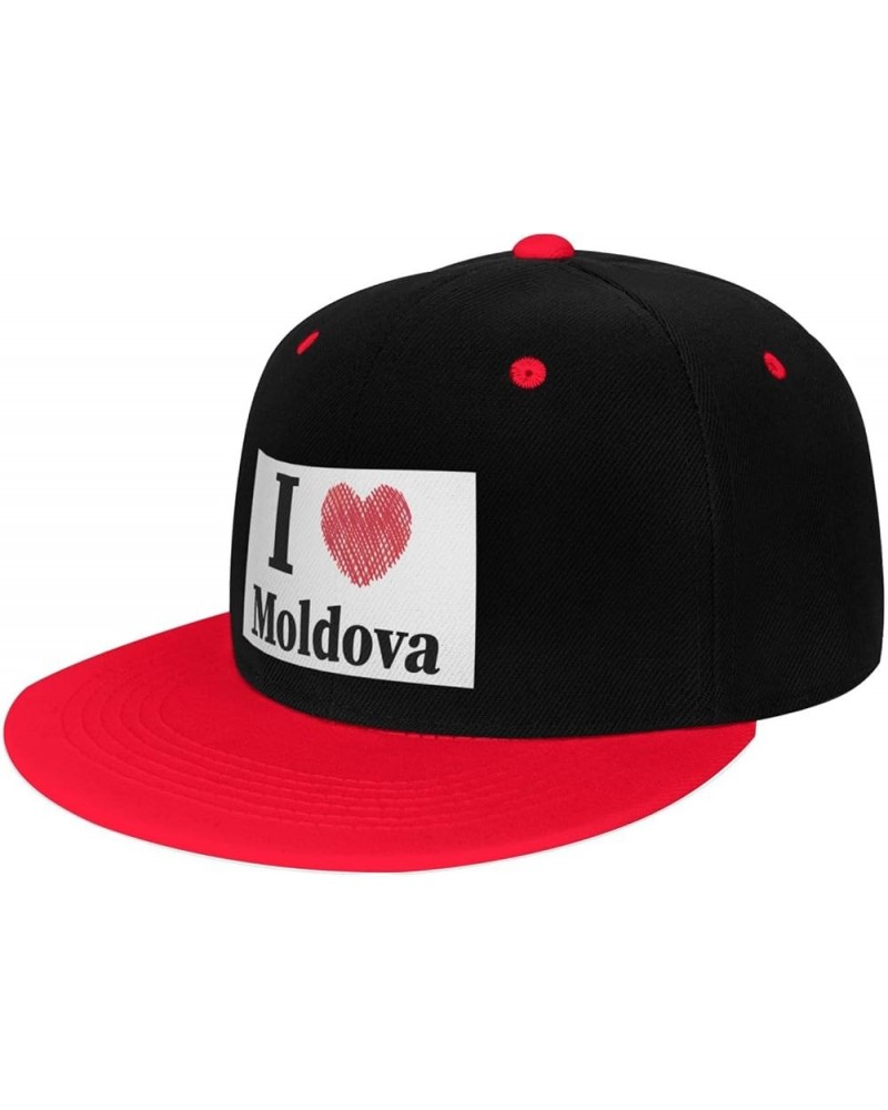 I Love Moldova Snapback Hat for Men Women Baseball Cap Trucker Flat Bill Hats Dad Caps Red $11.88 Baseball Caps