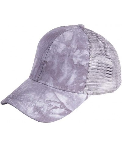 Womens Tie-dye Baseball Caps High Bun Ponytail Cap Sun Visor Hat Messy Mesh Trucker Hat Adjustable Dad (Gray, One Size) $8.07...