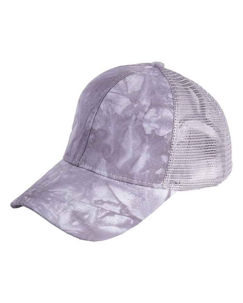 Womens Tie-dye Baseball Caps High Bun Ponytail Cap Sun Visor Hat Messy Mesh Trucker Hat Adjustable Dad (Gray, One Size) $8.07...