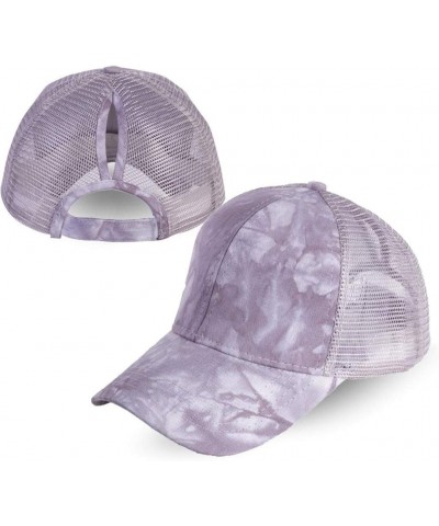 Womens Tie-dye Baseball Caps High Bun Ponytail Cap Sun Visor Hat Messy Mesh Trucker Hat Adjustable Dad (Gray, One Size) $8.07...