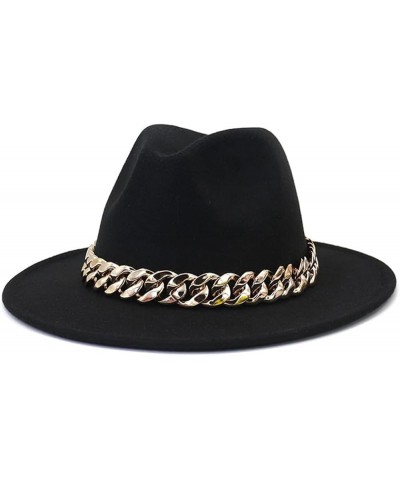 Women Fedora Hat Gold Chain Felted Hat Men Jazz Cap Ladies Church Party Panama Wide Brim Hat 888 $20.28 Fedoras