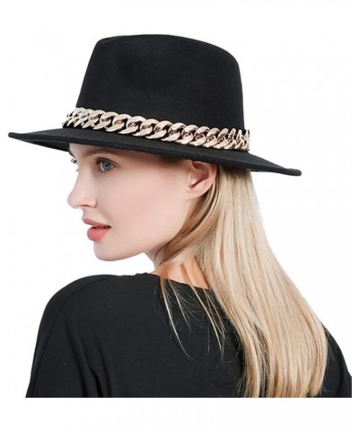 Women Fedora Hat Gold Chain Felted Hat Men Jazz Cap Ladies Church Party Panama Wide Brim Hat 888 $20.28 Fedoras