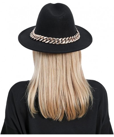 Women Fedora Hat Gold Chain Felted Hat Men Jazz Cap Ladies Church Party Panama Wide Brim Hat 888 $20.28 Fedoras