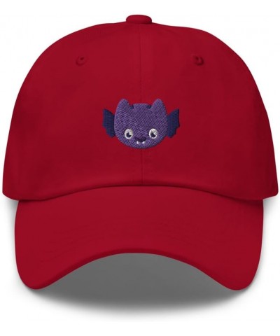 Kawaii Bat Hat (Embroidered Dad Cap) Cute Halloween Bat Hats Cranberry $21.35 Baseball Caps