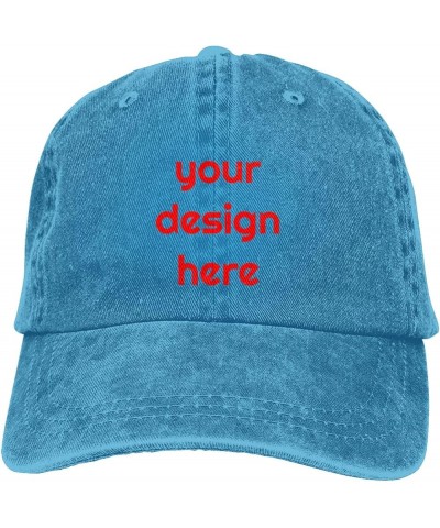 Custom Hats for Men with Your Image Name Logo Text Design Your Own Personalized Hat Blue $7.36 Baseball Caps