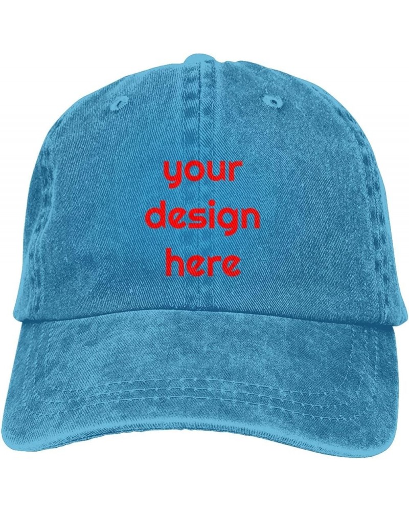 Custom Hats for Men with Your Image Name Logo Text Design Your Own Personalized Hat Blue $7.36 Baseball Caps