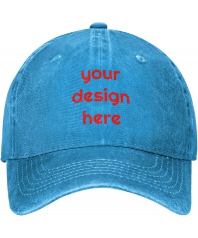 Custom Hats for Men with Your Image Name Logo Text Design Your Own Personalized Hat Blue $7.36 Baseball Caps