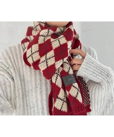 Scarf Gift Fashion Scarf Winter Scarf Unisex Knitted Plaid Soft Warm Thick Long Scarves Shawl (Color : Rojo, Size : 196 * 35c...