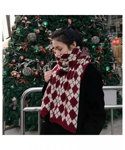 Scarf Gift Fashion Scarf Winter Scarf Unisex Knitted Plaid Soft Warm Thick Long Scarves Shawl (Color : Rojo, Size : 196 * 35c...