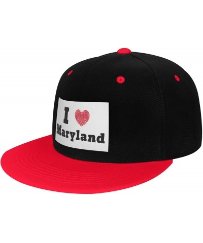 I Love Maryland Snapback Hat for Men Women Baseball Cap Trucker Flat Bill Hats Dad Caps Red $10.42 Baseball Caps