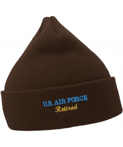 Men's Casual Winter Knit Hat Embroidered Beanie for Airforce Retired Embroidery Unisex Beanies Hats Brown Acrylic $10.50 Skul...