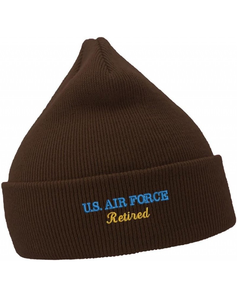 Men's Casual Winter Knit Hat Embroidered Beanie for Airforce Retired Embroidery Unisex Beanies Hats Brown Acrylic $10.50 Skul...