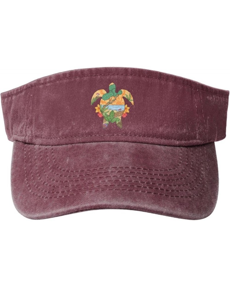 Funny Turtle Island Sun Visor Hats for Women Men Sun Hat Vintage Golf Hat Adjustable Baseball Cap Red $13.12 Visors