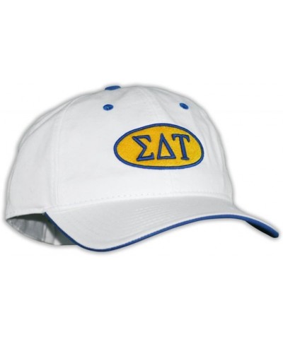 Sigma Delta Tau Throwback Oval Game Hat White $16.06 Skullies & Beanies