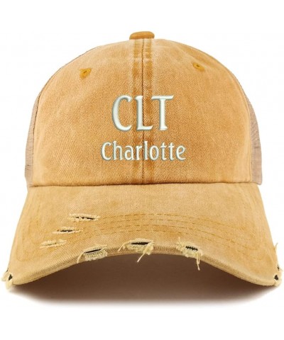 CLT Charlotte Embroidered Frayed Bill Trucker Mesh Back Cap Gold $14.24 Baseball Caps