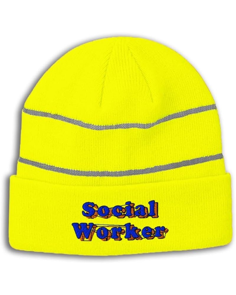 Custom Reflective Beanie Social Worker High Visibility Running Gear Skull Cap for Men & Women 1 Size Neon Yellow Design Only ...