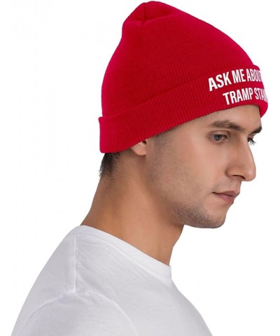 Ask Me About My Tramp Stamp Beanie Hat Funny Skull Cap Soft Warm Slouchy Knit Cap Red $10.38 Skullies & Beanies