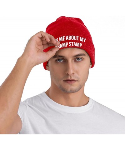 Ask Me About My Tramp Stamp Beanie Hat Funny Skull Cap Soft Warm Slouchy Knit Cap Red $10.38 Skullies & Beanies