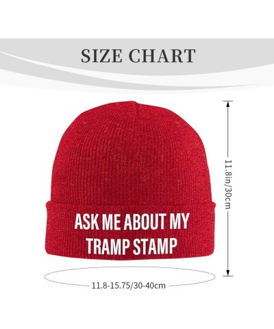 Ask Me About My Tramp Stamp Beanie Hat Funny Skull Cap Soft Warm Slouchy Knit Cap Red $10.38 Skullies & Beanies