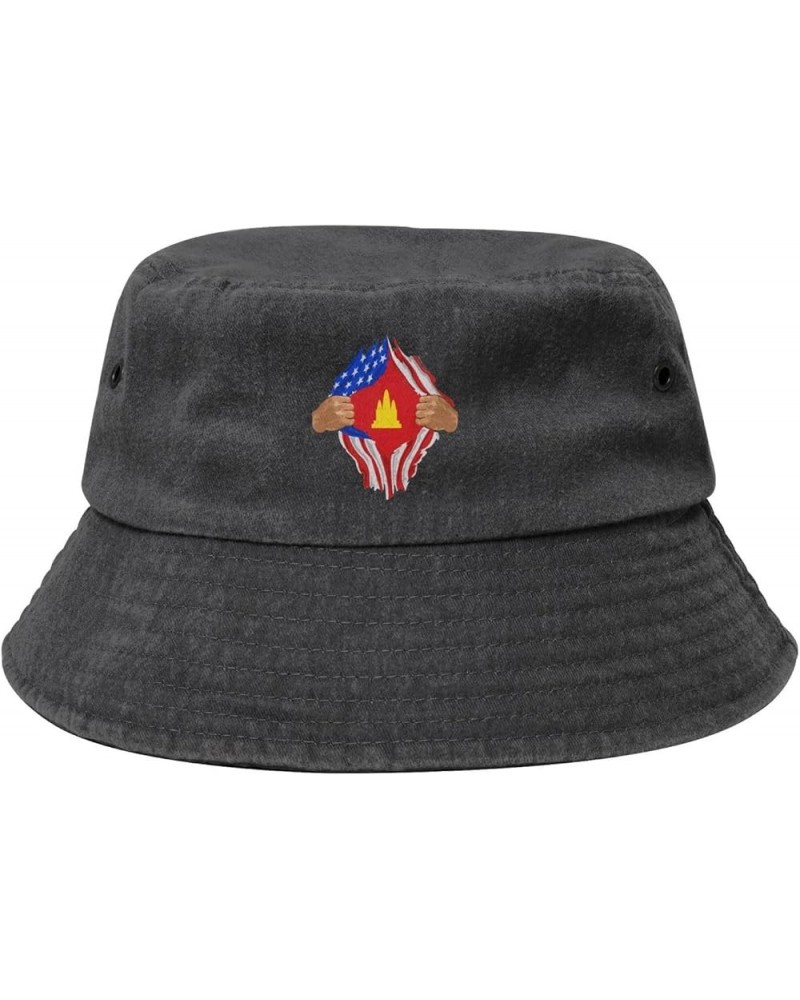 Hand Tear Flag of Democratic Kampuchea Bucket Hat for Men Women Outdoor Washed Cotton Sun Hats Travel Beach Hat Black $10.04 ...