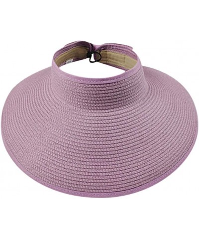 Foldable Wide Brim Sun Visor Hats Packable Roll-Up Straw Sun Visors for Women Summer Beach Hat UPF 50 Purple $7.49 Baseball Caps