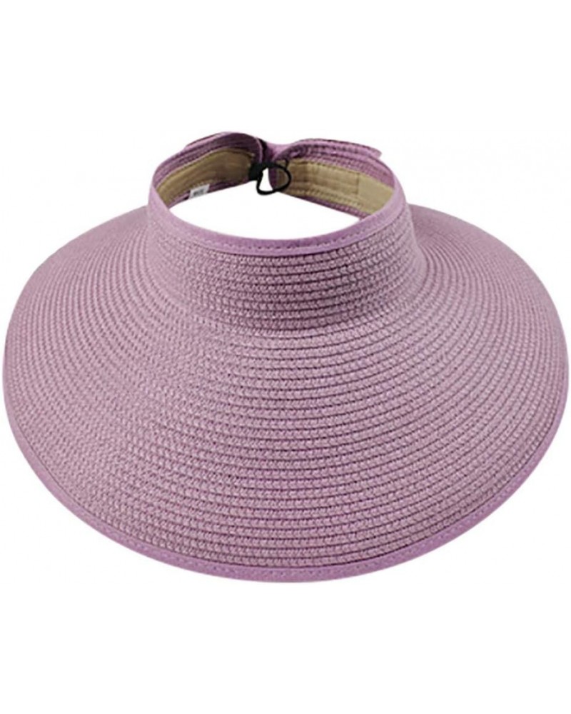 Foldable Wide Brim Sun Visor Hats Packable Roll-Up Straw Sun Visors for Women Summer Beach Hat UPF 50 Purple $7.49 Baseball Caps