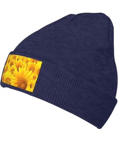 Many Sunflowers Print Slouchy Beanie for Men Women Hip-Hop Soft Lightweight Running Beanie Adult Hats Navy Blue $11.19 Skulli...