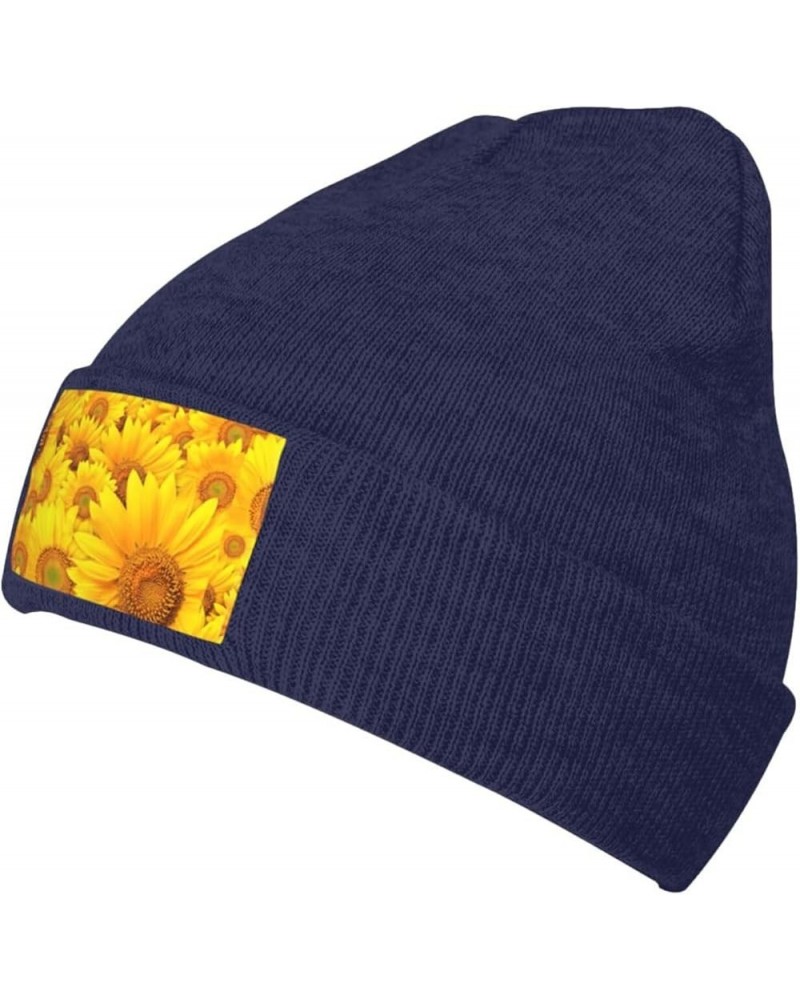 Many Sunflowers Print Slouchy Beanie for Men Women Hip-Hop Soft Lightweight Running Beanie Adult Hats Navy Blue $11.19 Skulli...