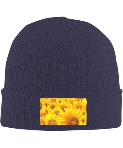 Many Sunflowers Print Slouchy Beanie for Men Women Hip-Hop Soft Lightweight Running Beanie Adult Hats Navy Blue $11.19 Skulli...