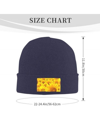 Many Sunflowers Print Slouchy Beanie for Men Women Hip-Hop Soft Lightweight Running Beanie Adult Hats Navy Blue $11.19 Skulli...