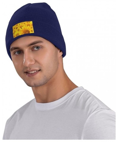 Many Sunflowers Print Slouchy Beanie for Men Women Hip-Hop Soft Lightweight Running Beanie Adult Hats Navy Blue $11.19 Skulli...