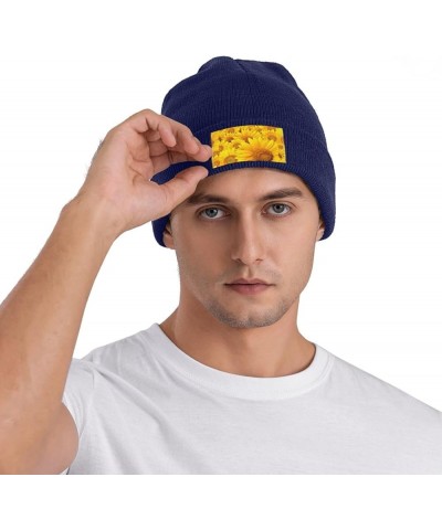 Many Sunflowers Print Slouchy Beanie for Men Women Hip-Hop Soft Lightweight Running Beanie Adult Hats Navy Blue $11.19 Skulli...