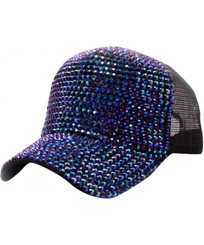 Women Men Studded Rhinestone Crystals Adjustable Ponytail Mesh Baseball Cap Shiny Bling Casual Sports Cap Blue $6.43 Baseball...