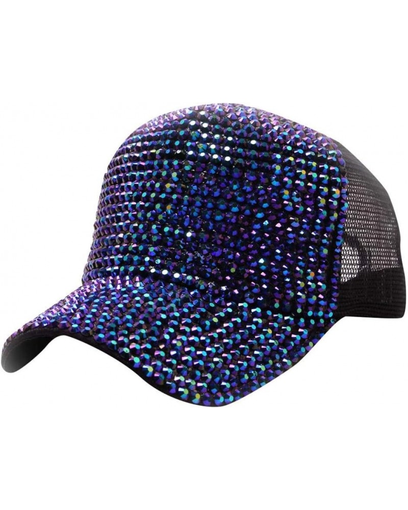 Women Men Studded Rhinestone Crystals Adjustable Ponytail Mesh Baseball Cap Shiny Bling Casual Sports Cap Blue $6.43 Baseball...