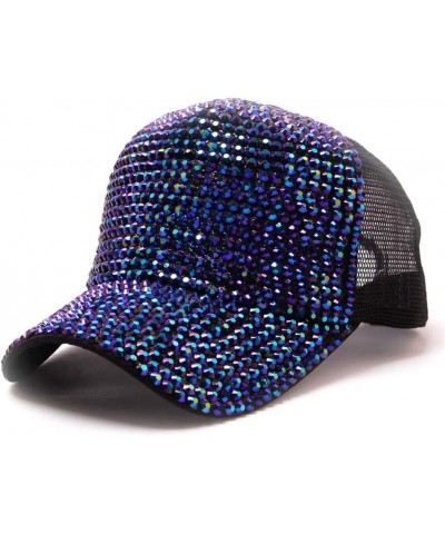 Women Men Studded Rhinestone Crystals Adjustable Ponytail Mesh Baseball Cap Shiny Bling Casual Sports Cap Blue $6.43 Baseball...