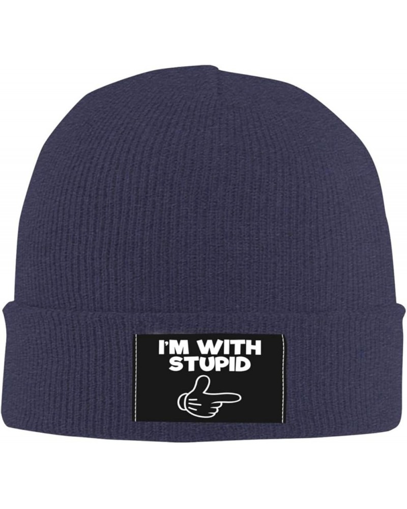 I'm with Stupid Beanie for Men Women, Winter Hats Warm Classic Daily Skull Caps Navy Blue $9.15 Skullies & Beanies