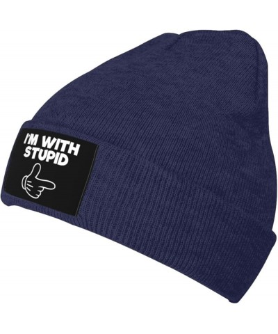 I'm with Stupid Beanie for Men Women, Winter Hats Warm Classic Daily Skull Caps Navy Blue $9.15 Skullies & Beanies