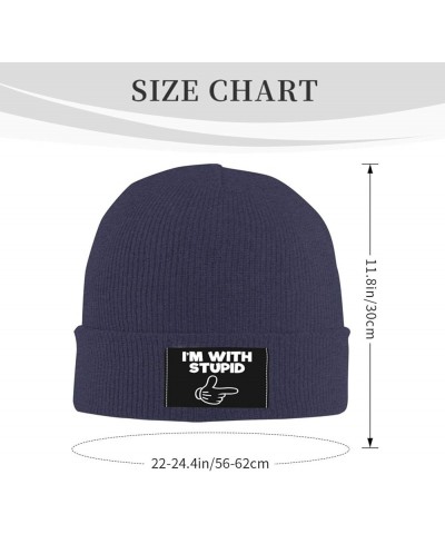 I'm with Stupid Beanie for Men Women, Winter Hats Warm Classic Daily Skull Caps Navy Blue $9.15 Skullies & Beanies