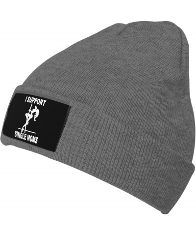 I Support Single Moms Knit Cap Unisex Winter Warm Knitted Hat Black Deep Heather $13.61 Skullies & Beanies