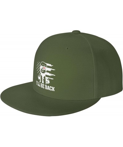 He Will Be Back Trump 2024 Brim High Top Black Baseball Cap Adjustable Dad Hats for Sport Travel Moss Green $11.61 Baseball Caps